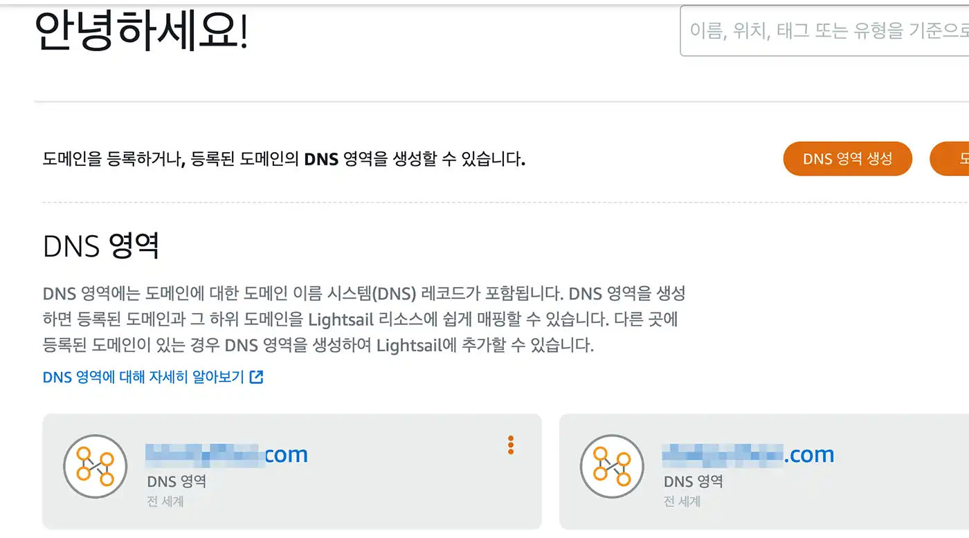 라이트세일 DNS 영역